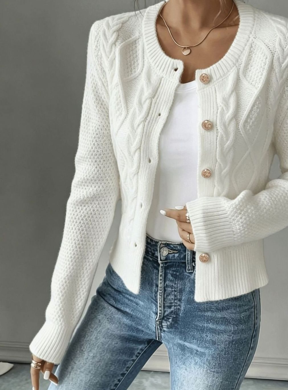 Twisted Knit Winter Cardigan, Black (2)