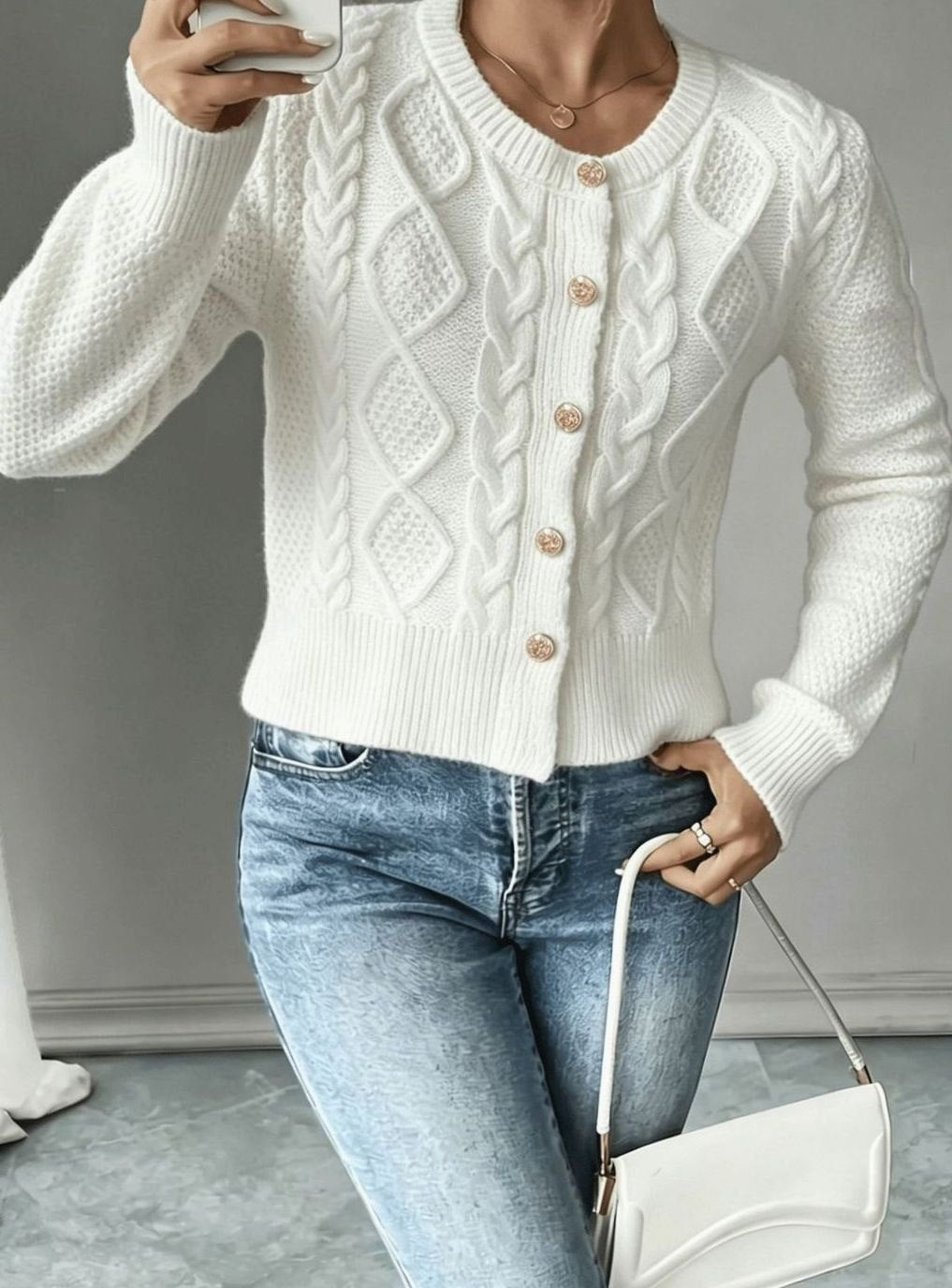 Twisted Knit Winter Cardigan, Black (2)
