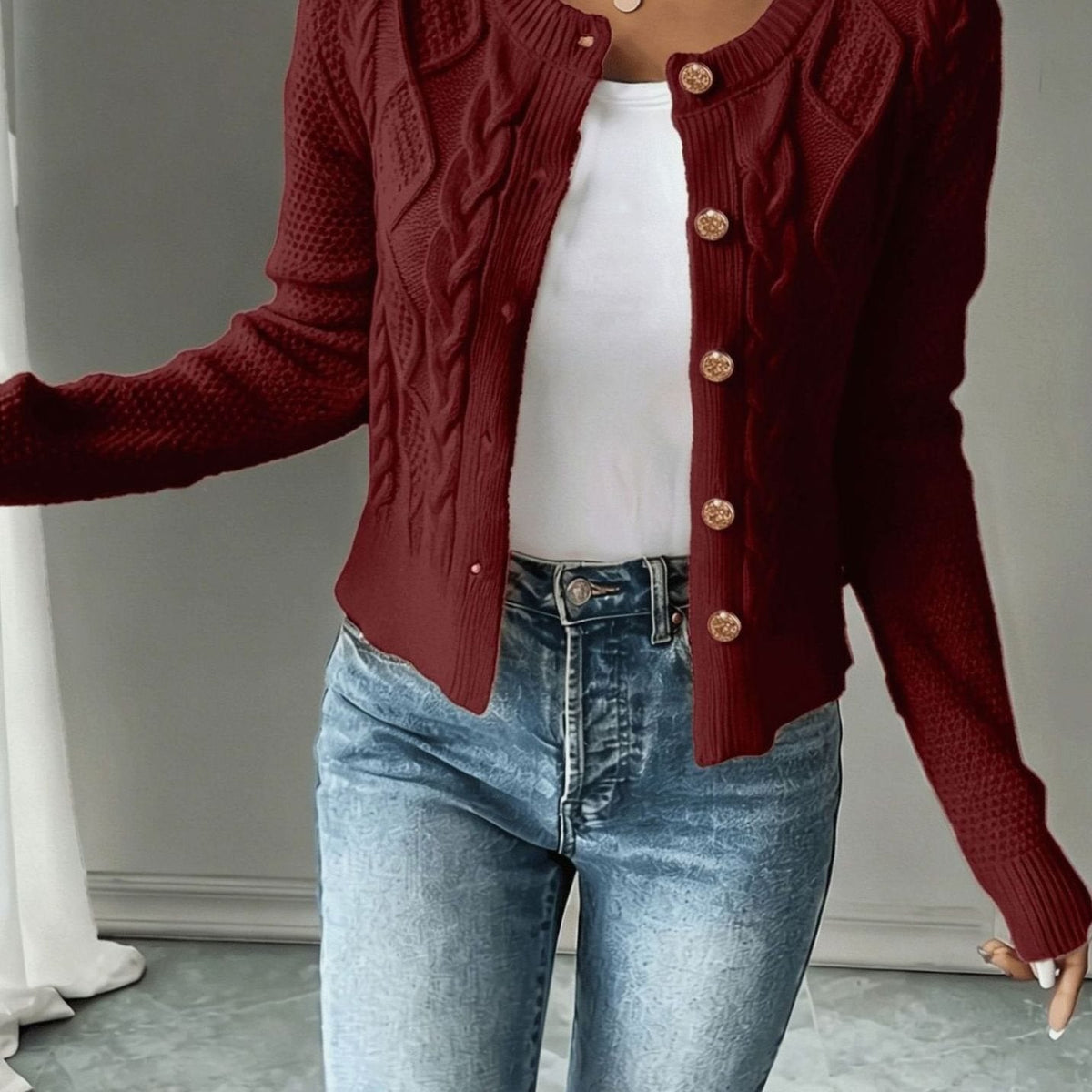 Twisted Knit Winter Cardigan, Black (2)