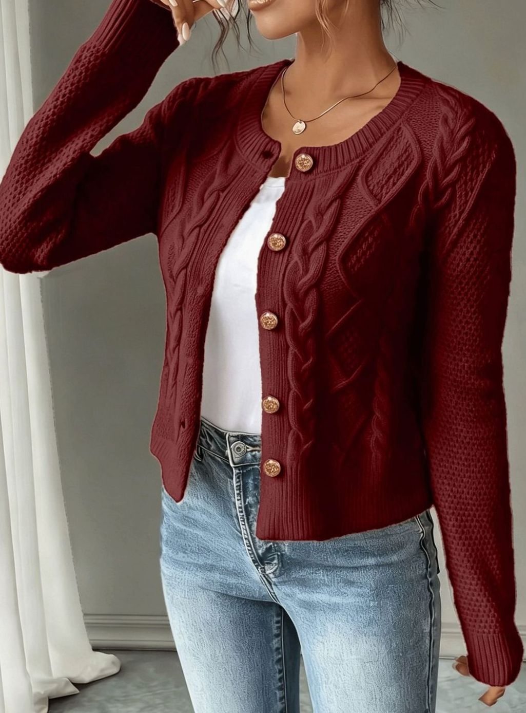 Twisted Knit Winter Cardigan, Black (2)