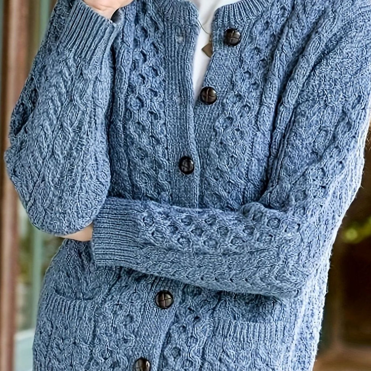 Twisted Knit Winter Cardigan, Ocean Blue