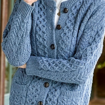 Twisted Knit Winter Cardigan, Ocean Blue