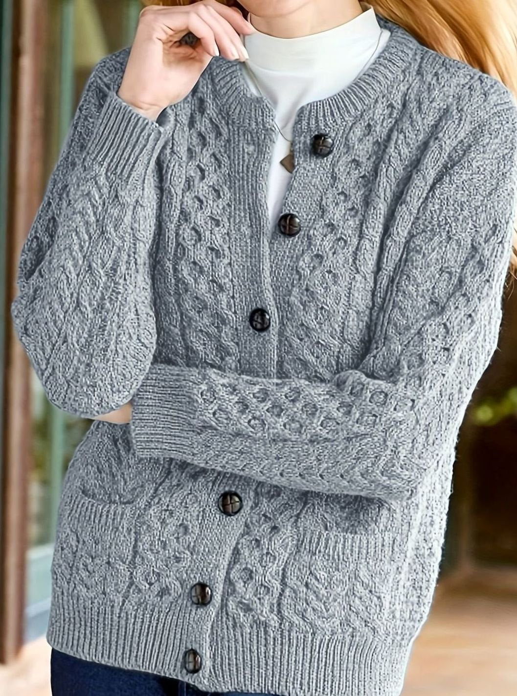 Twisted Knit Winter Cardigan, Ocean Blue