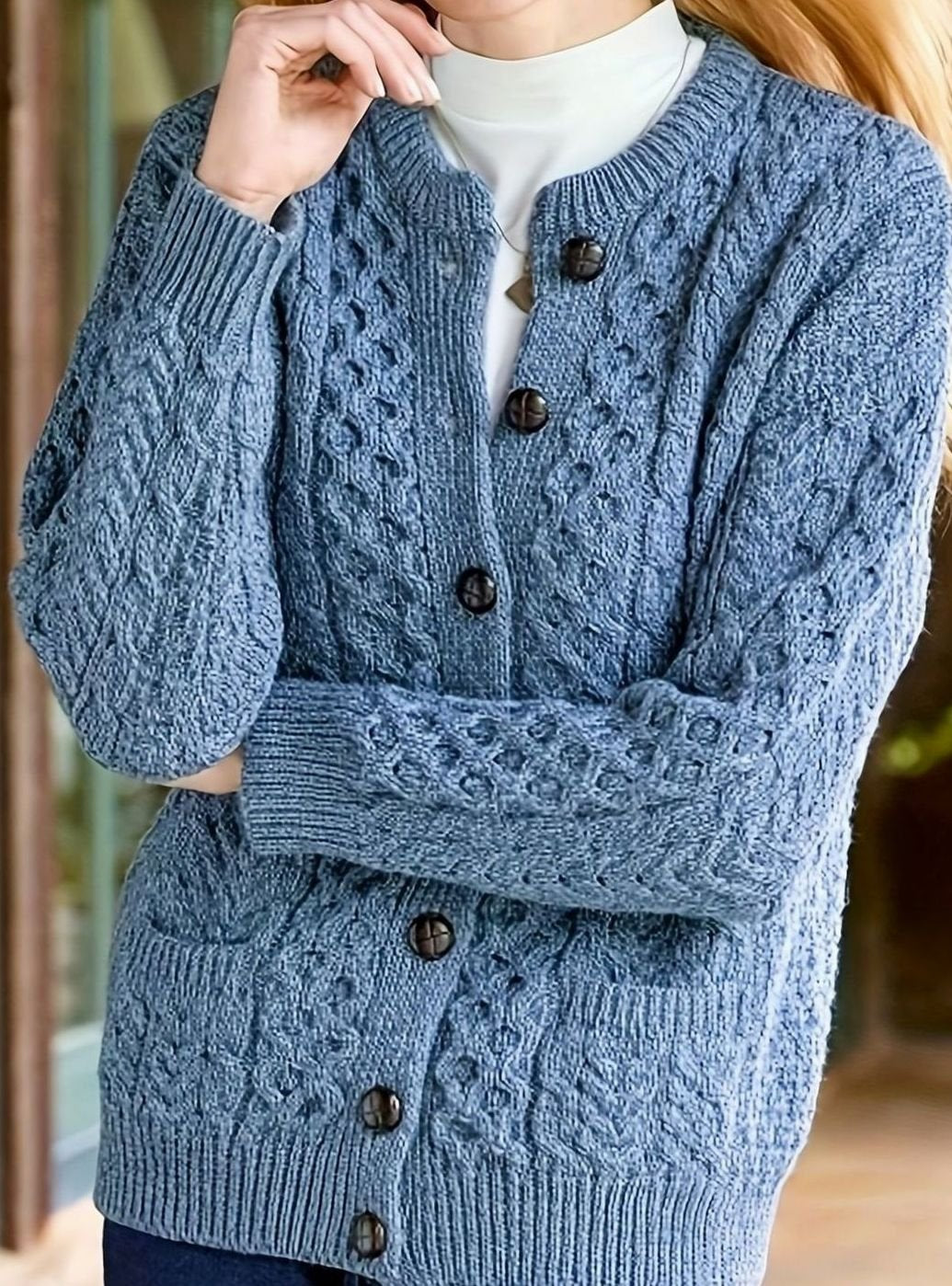 Twisted Knit Winter Cardigan, Ocean Blue