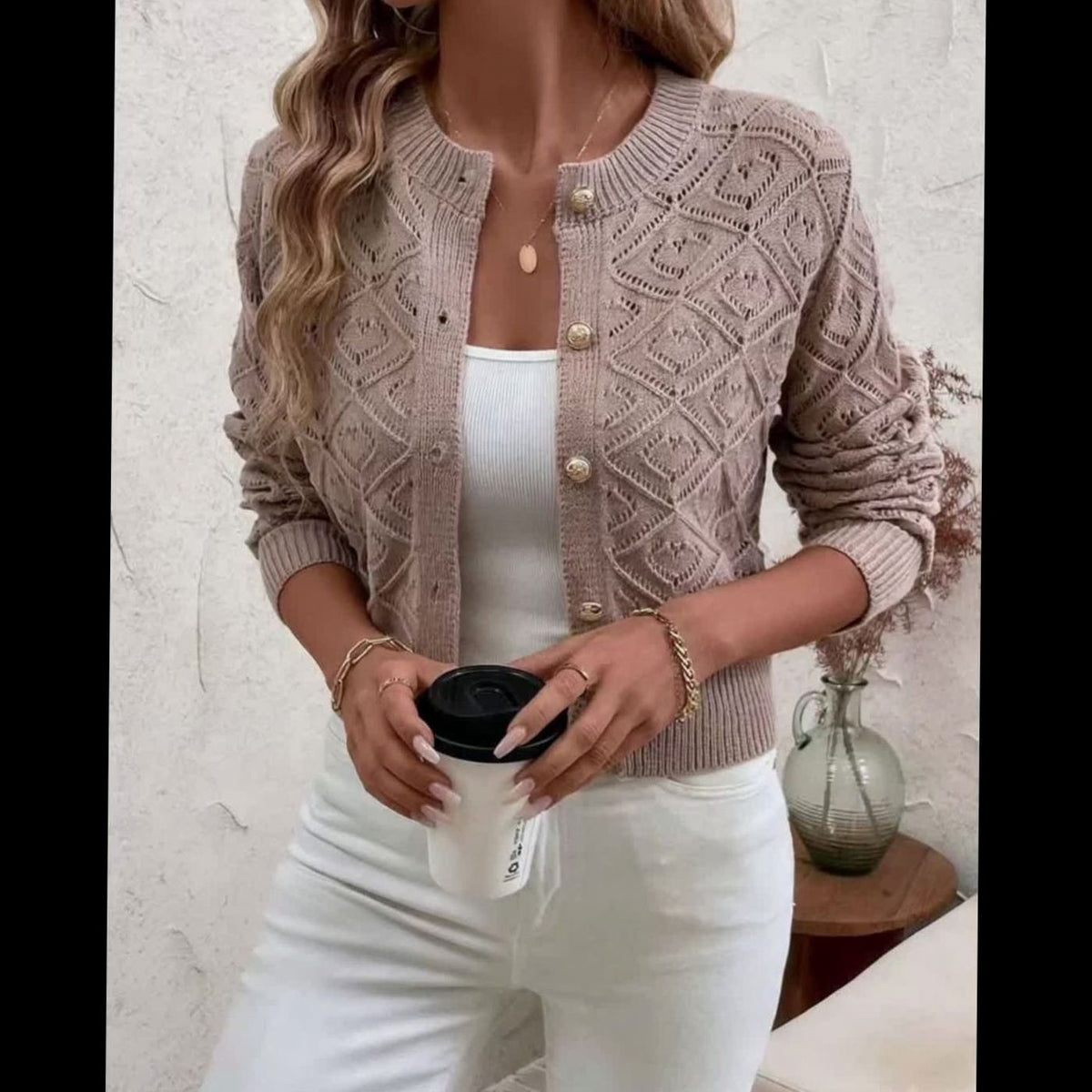 Openwork Buttoned Cardigan