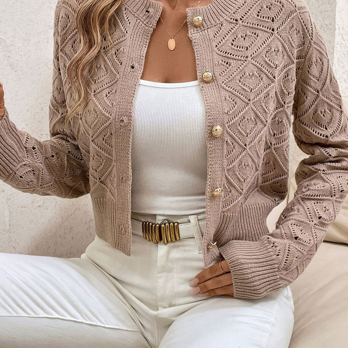 Openwork Buttoned Cardigan