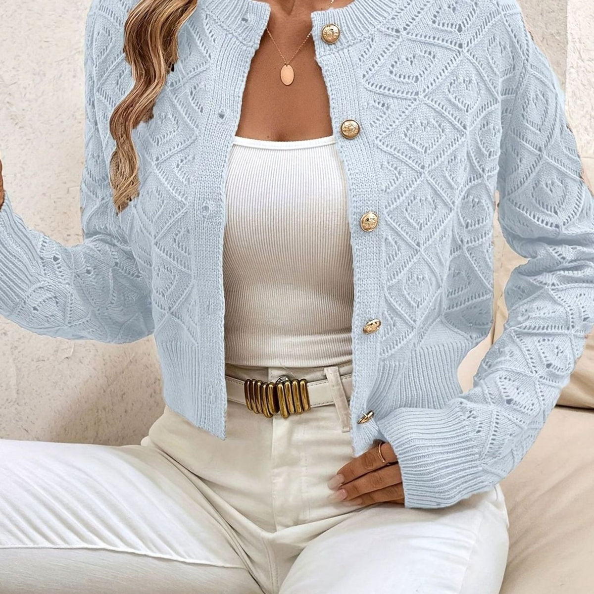Openwork Buttoned Cardigan