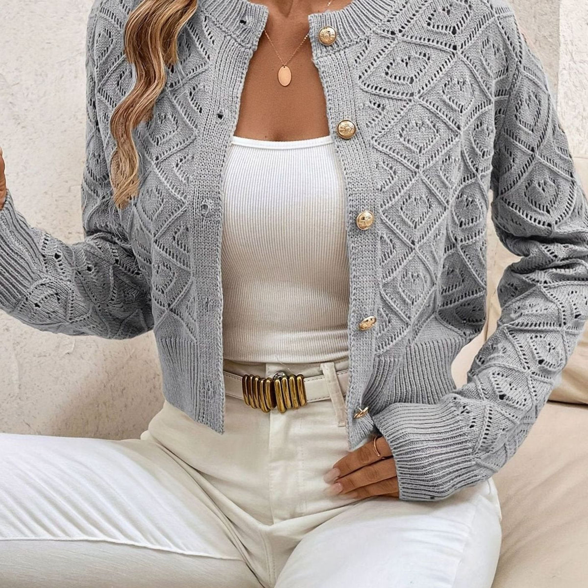 Openwork Buttoned Cardigan