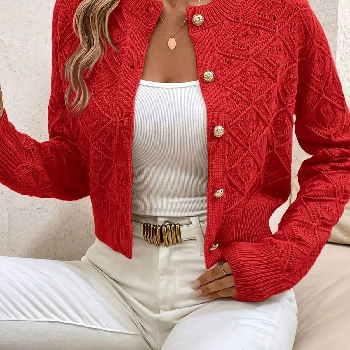Openwork Buttoned Cardigan