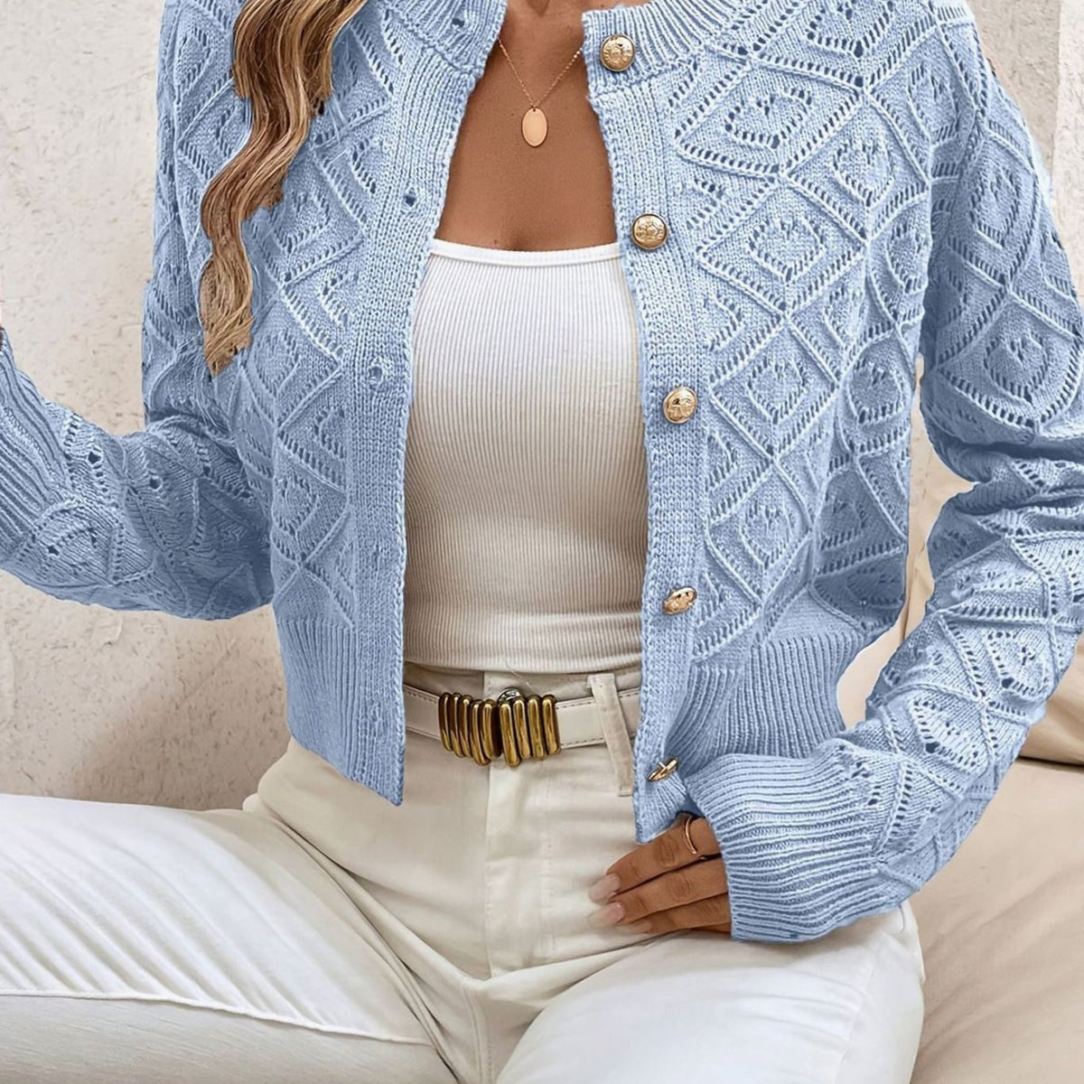 Openwork Buttoned Cardigan
