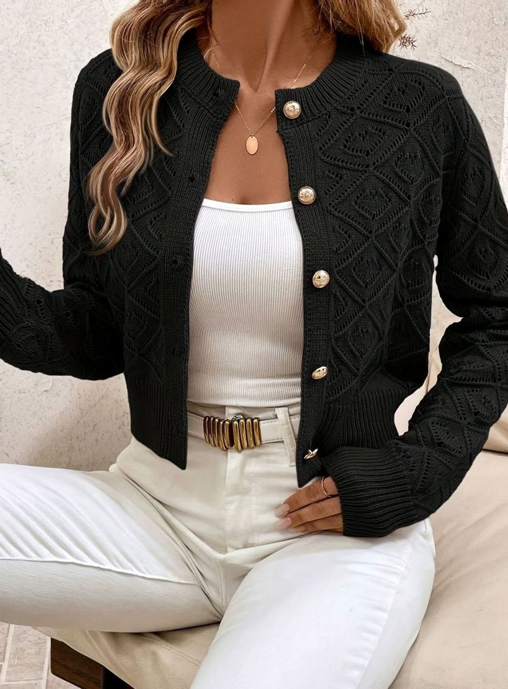 Openwork Buttoned Cardigan