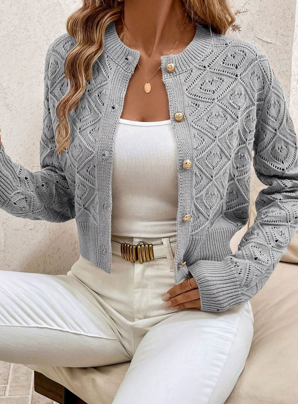 Openwork Buttoned Cardigan