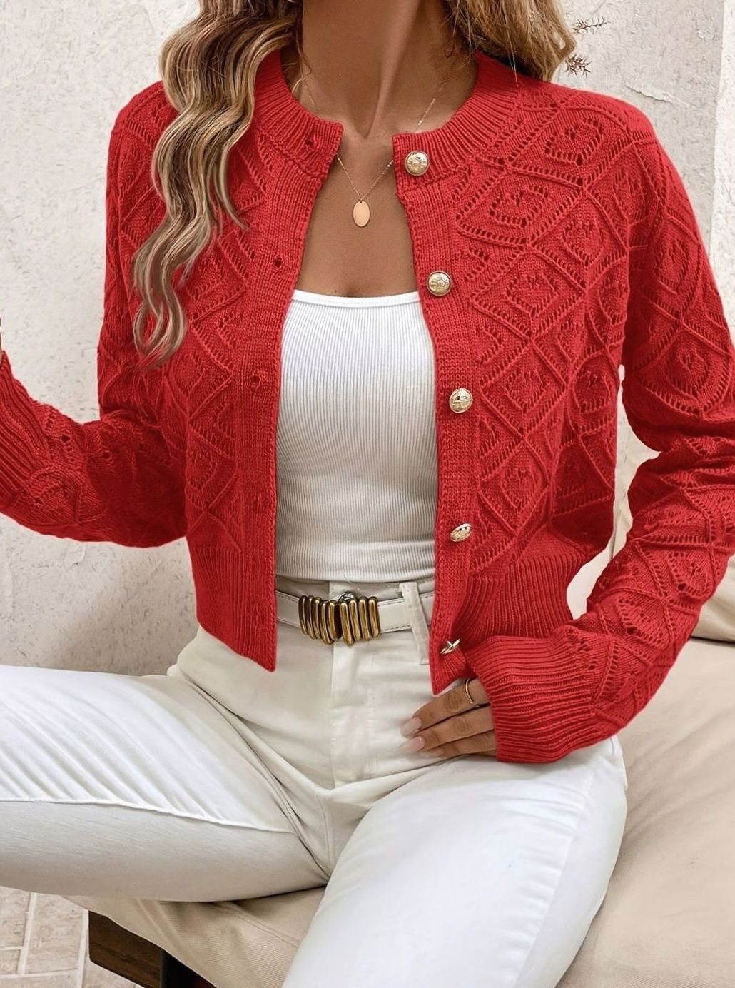 Openwork Buttoned Cardigan