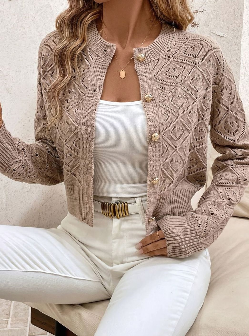 Openwork Buttoned Cardigan