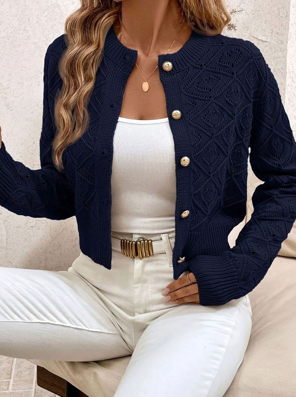 Openwork Buttoned Cardigan