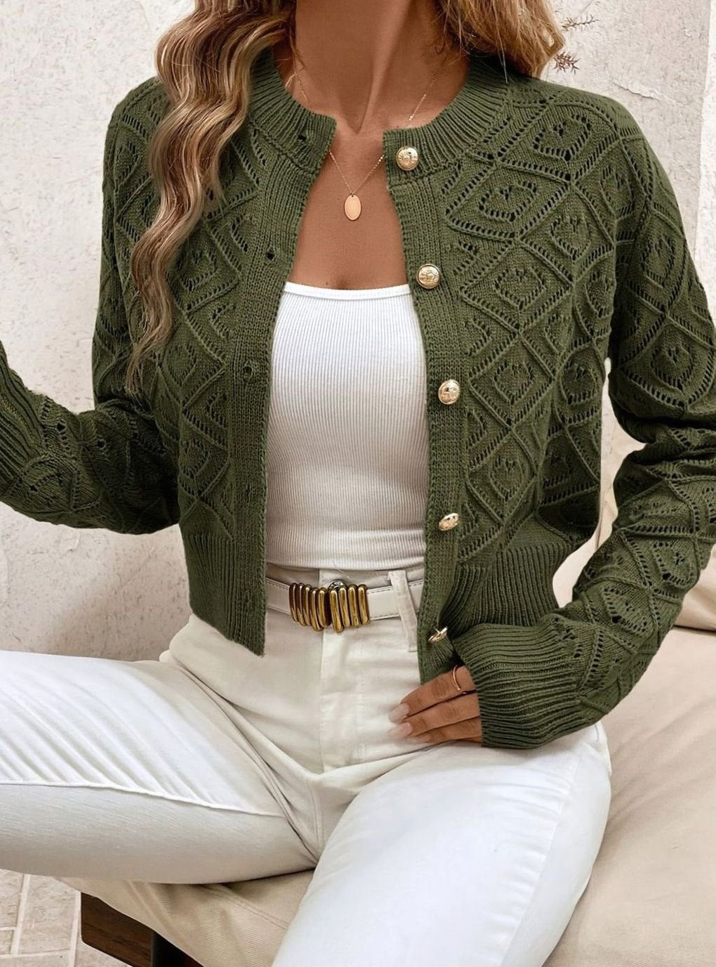 Openwork Buttoned Cardigan