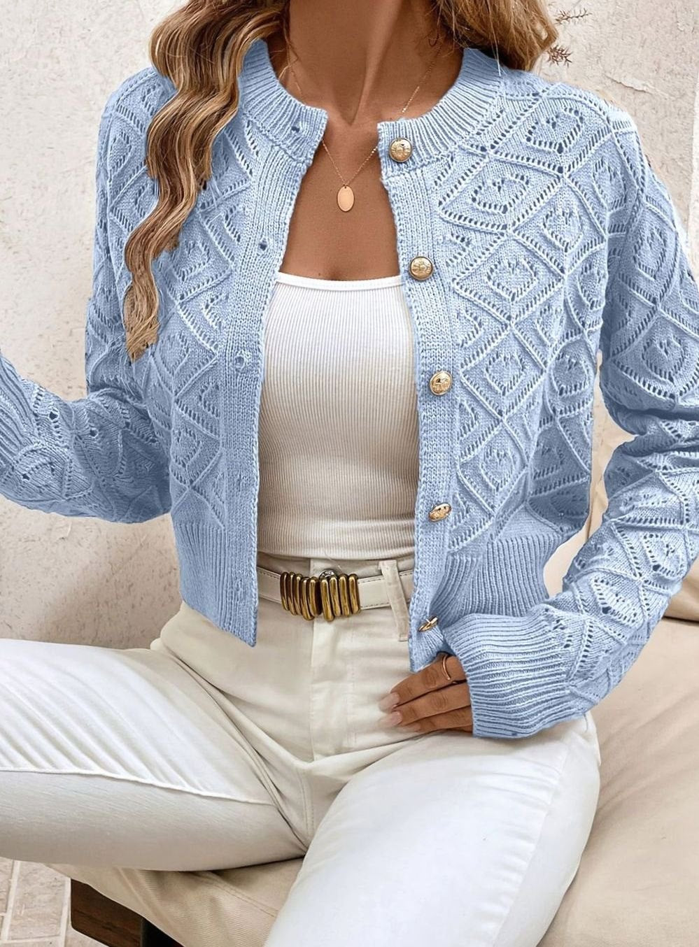 Openwork Buttoned Cardigan