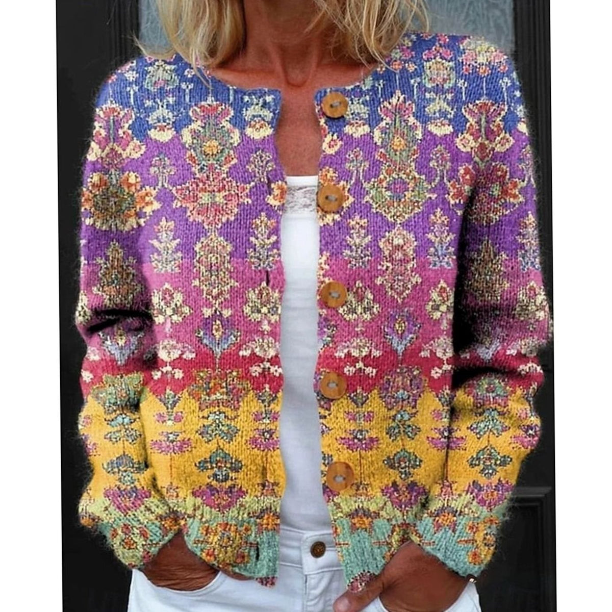 Vintage Floral Knit Cardigan