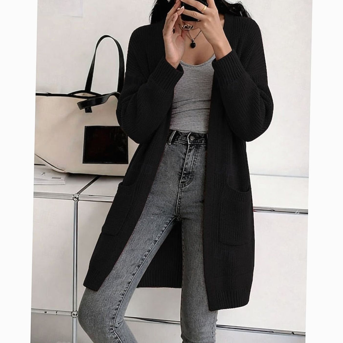 Soft Knit Transitional Cardigan, Black