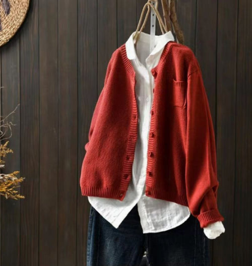Oversized Knit Winter Cardigan, Red