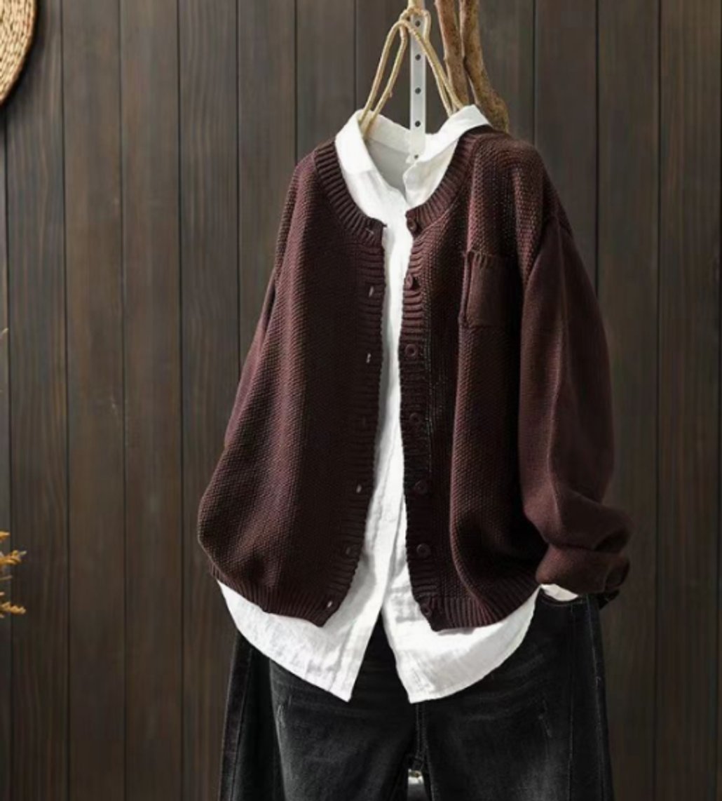 Oversized Knit Winter Cardigan, Red