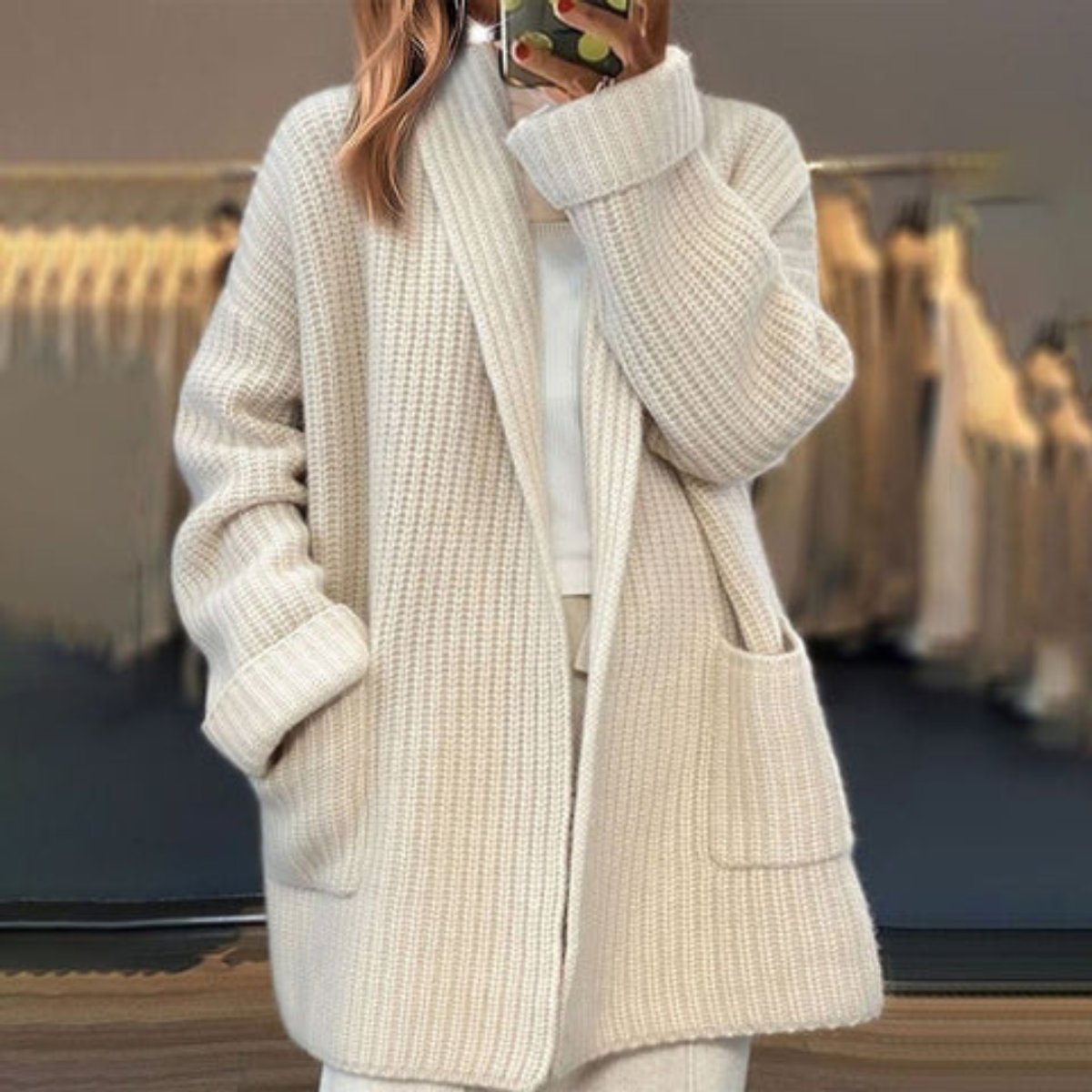 Chunky Knit Winter Cardigan, Ivory