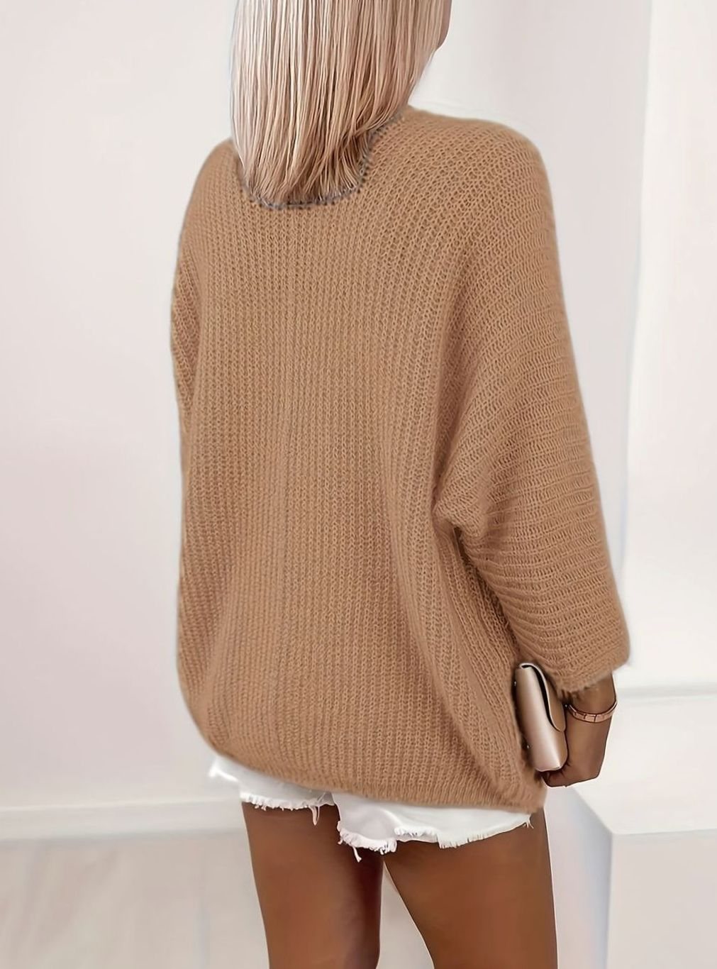 Oversized Knit Cardigan, Khaki (2)