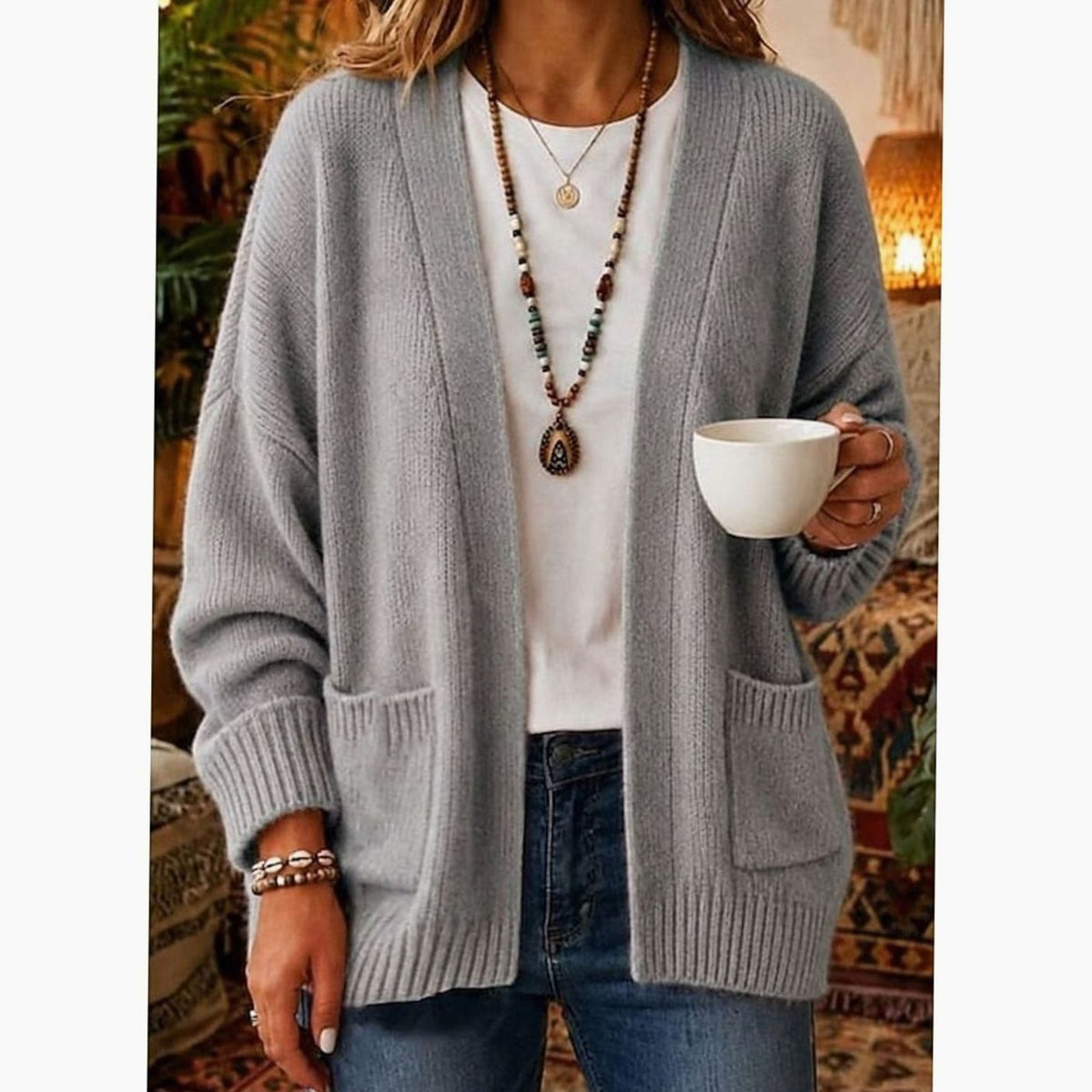 Oversized Knit Winter Cardigan, Pink