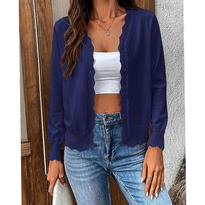 Scalloped Edge Buttoned Cardigan